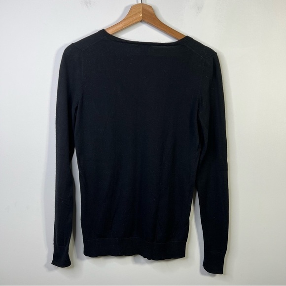 J Crew Factory Womens Size XXS Cotton V Neck Sweater Black Minimalist Knit - Picture 2 of 10